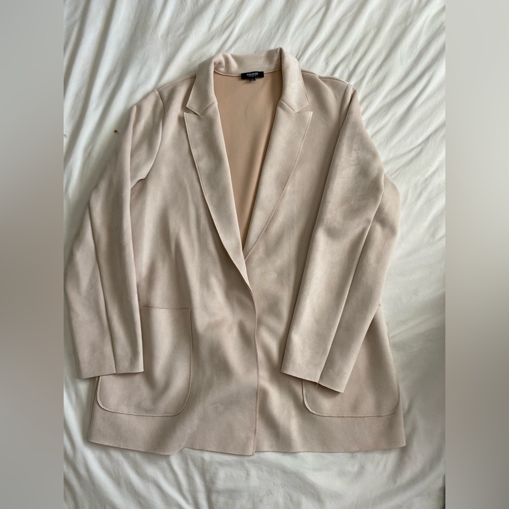 Pale pink faux velvet blazer